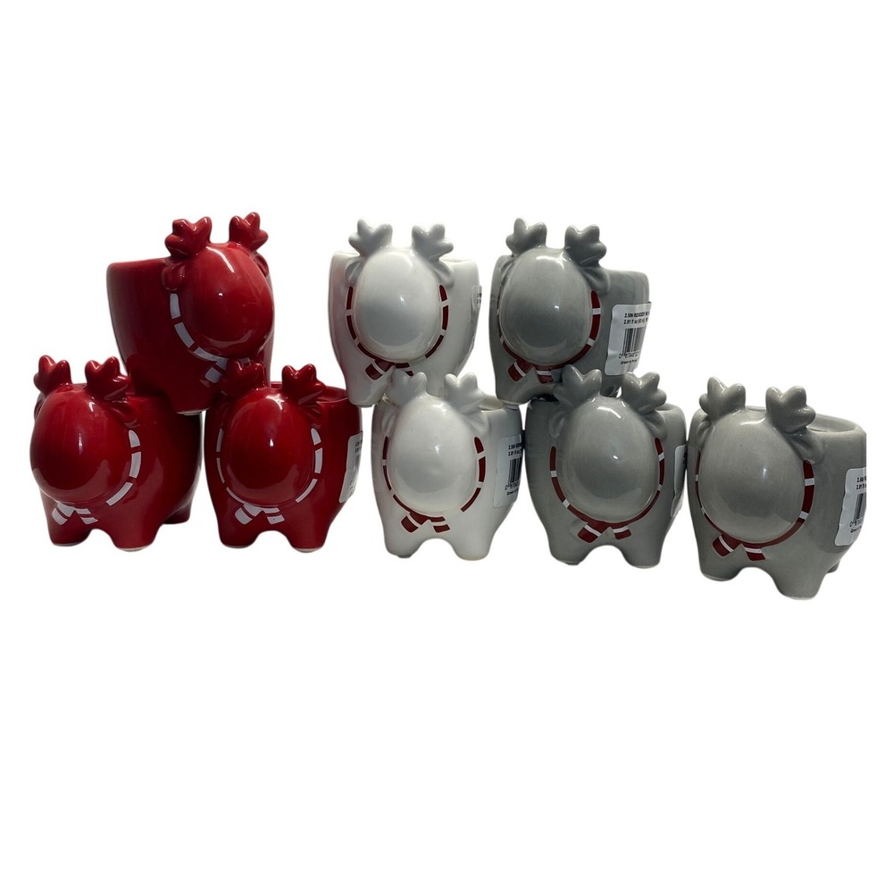 Unbranded Reindeer Mini Planter Set 7pc Red White Gray Ceramic Holiday